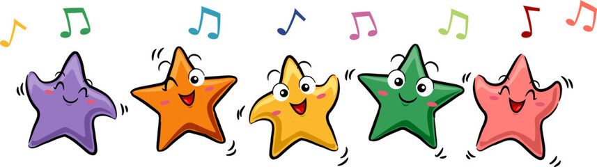 Obraz premium Stars Mascot Dance Music Notes Illustration
