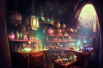 inside_a_magical_item_shop_fantasy_potion_vendor_interior_220910_44 - obrazy, fototapety, plakaty