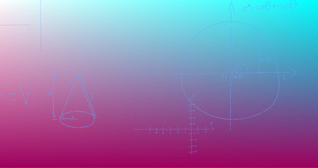 Image of handwritten mathematical formulae over blue to purple background