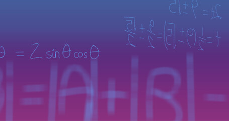 Image of handwritten mathematical formulae over purple background