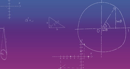 Image of handwritten mathematical formulae over blue to purple background