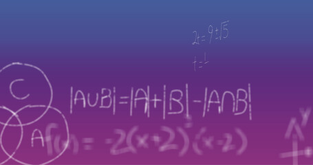 Image of handwritten mathematical formulae over blue to purple background