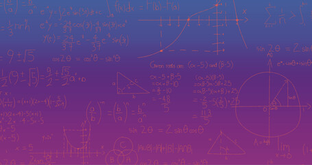 Image of handwritten mathematical formulae over blue to purple background