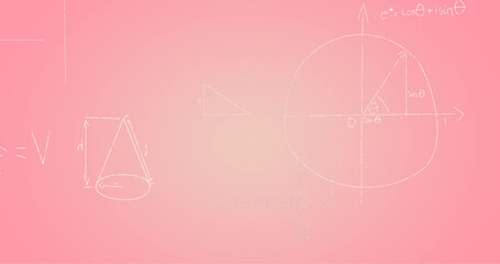 Image of hand written mathematical formulae over pink background