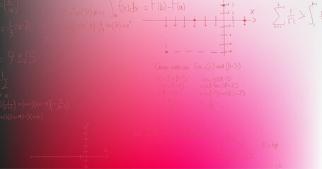Image of hand written mathematical formulae over pink background