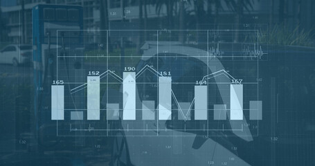 Image of financial data processing over refueling car