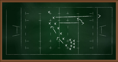 Image of drawing of game plan over green background