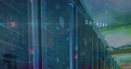 Image of cyber attack warning and data processing over computer servers