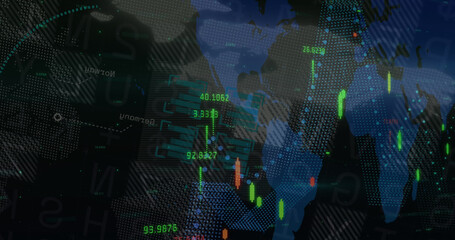 Image of financial data processing over black background