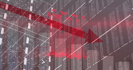 Image of padlock and financial data processing over black background