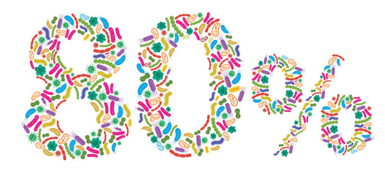 80% made of Bacteria isolated on white background, bacteria font. Vector illustration.