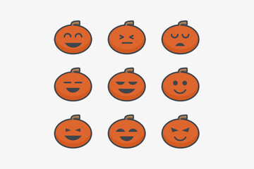 halloween pumpkin flat icon set with assorted cute expressions