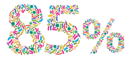 85% made of Bacteria isolated on white background, bacteria font. Vector illustration.