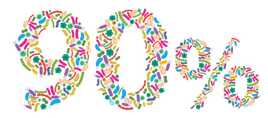 90% made of Bacteria isolated on white background, bacteria font. Vector illustration.