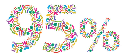 95% made of Bacteria isolated on white background, bacteria font. Vector illustration.