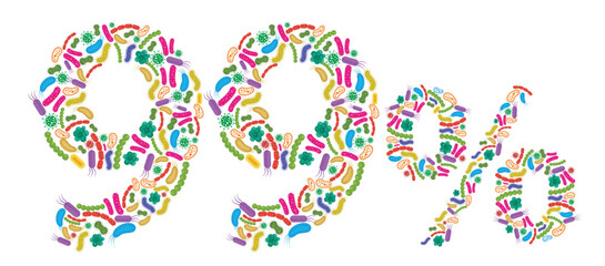 99% made of Bacteria isolated on white background, bacteria font. Vector illustration.