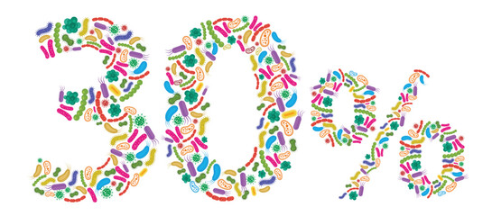 30% made of Bacteria isolated on white background, bacteria font. Vector illustration.