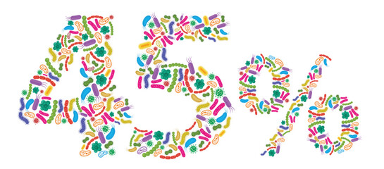 45% made of Bacteria isolated on white background, bacteria font. Vector illustration.