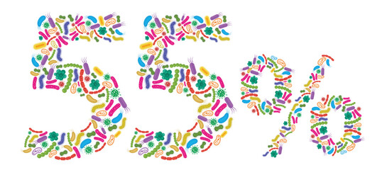 55% made of Bacteria isolated on white background, bacteria font. Vector illustration.