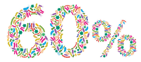60% made of Bacteria isolated on white background, bacteria font. Vector illustration.