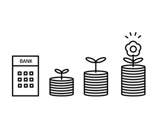 投資でお金を育てるイメージの線画イラスト