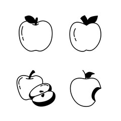 black and white illustration design apple fruit icon set