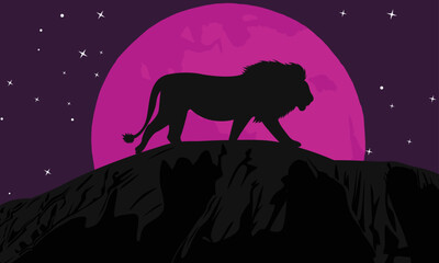 Lion Silhouette with Moon Background Logo Template