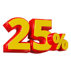 3D render of 25% discount for marketing and sale