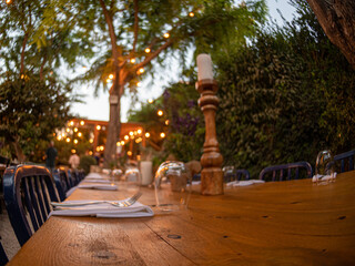 All ready and set up outside event with everything ready for the guests to arrive for a formal dinner