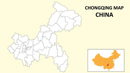 Chongqing Map of China. Outline the state map of Chongqing. Political map of Chongqing with a black and white design.