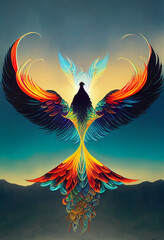 Colorful Phoenix Painted Illustration