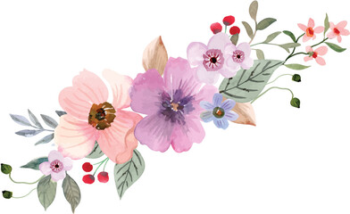 Lilac pink floral watercolor bouquet decoration