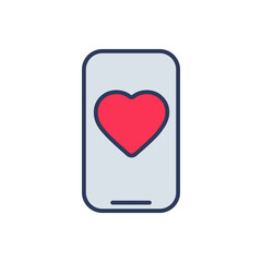 Flat filled outline valentine vector icon of smartphone and app