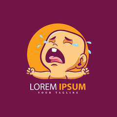 Cute crying baby character logos, badges, labels, emblems or t-shirt prints and other uses.