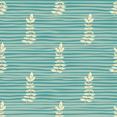 Hand drawn branches with leaves seamless pattern. Simple organic background.