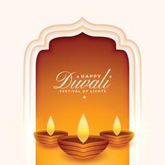shubh deepavali festival card with realistic diya vector illustration