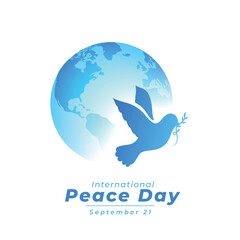 happy 21th september template with flying dove silhouette design vector illustration