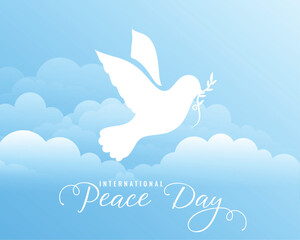 International peace day background with blue sky and dove in paper style vector illustration - obrazy, fototapety, plakaty