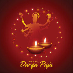 hindu religious durga pooja festival greeting background in silhouette style vector illustration