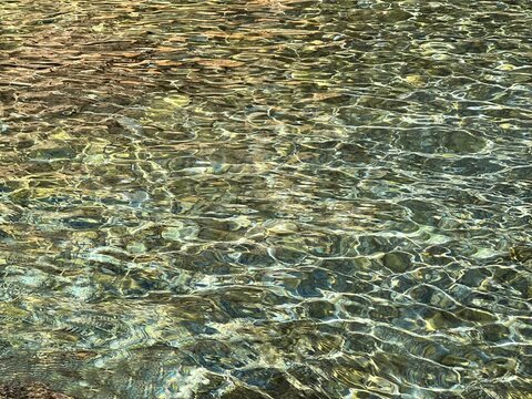 Clear water with glittering surface.