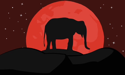 Elephant Silhouette with Moon Background Logo Template