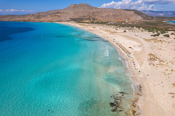Aerial view of Simos beach in Elafonisos. Located in south  Peloponnese elafonisos is a small island very famous for the paradise sandy  beaches and the turquoise waters.