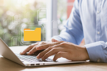 Document management system concept, virtual screen icon. Document Storage System DMS Online...