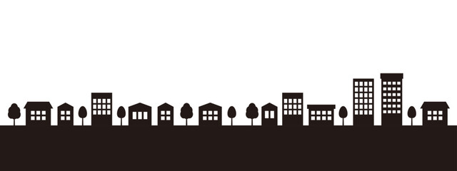 街並み　シルエット　白黒　シンプル　フレーム  ライン　背景