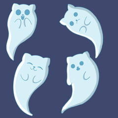 Halloween ghost cat illustration in dark background