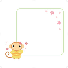 着物のサル　フレーム＋桜の装飾付