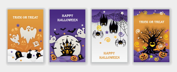 Happy Halloween Vector Background Illustration Set. 