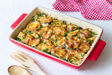 Casserole with zucchini and cheese. Healthy eating. Vegetarian food.
