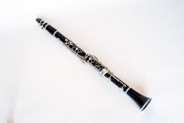 Close up image of old Black Clarinet Isolated on a White Background