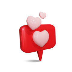 3 pink love heart 3d rendering social media icons on standing realistic messaging red icon png image with no background 